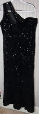 Boutique Womens GOWN 2XL Black Sequined One Shoulder Cut Out Holiday Party NEW