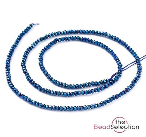 Tiny Royal Blue Faceted Glass Rondelle Round Beads 2mm x1.5mm 220+ STRAND GLS138 - Picture 6 of 6
