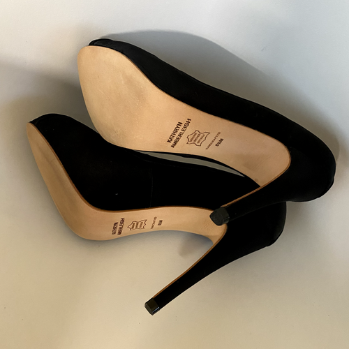 THE CURRENT NEW YORK HANDMADE Black Genuine Silk & Leather Heels Sz 8.5 fit 7.5 - Picture 14 of 15