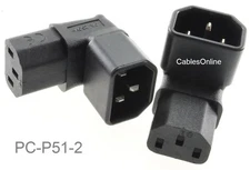 2-Pack Right-Angle UP IEC 320 C14 Male to IEC 320 C13 Female Power Adapters