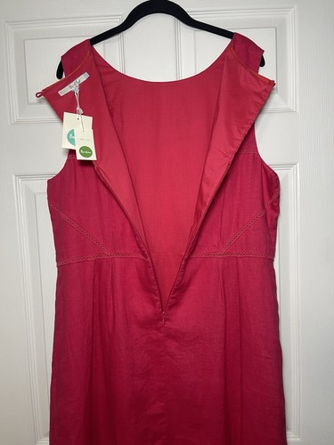 Vestido para mujer Boden 100 % lino ajustado y acampanado sin mangas en rosa rojizo talla 16 nuevo con etiquetas - Imagen 8 de 15