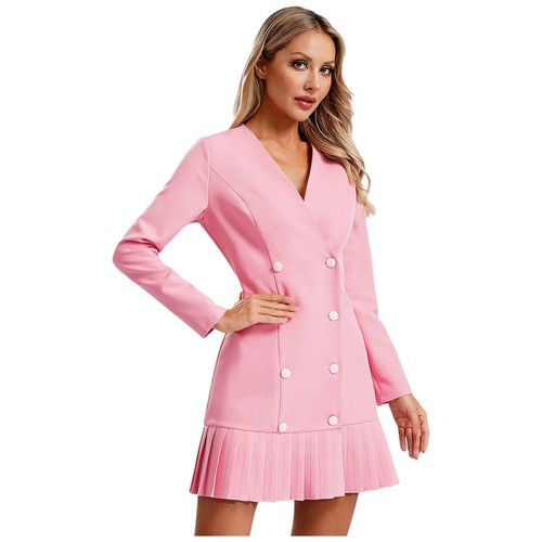 Womens Elegant Solid Blazer Dress V-Neck Long Sleeve Double Breasted Blazer  - Bild 10 von 49