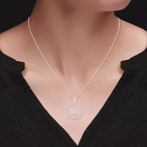 Alternate view of Natural Round Diamond Tree Life Pendant Necklace Sterling Silver, 18" Chain