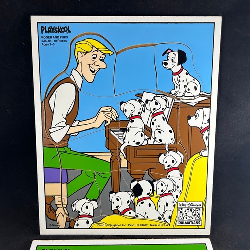 101 DALMATIANS WALT DISNEY 2x PLAYSKOOL WOODEN FRAME TRAY PUZZLE LOT PONGO ROGER - Picture 2 of 5