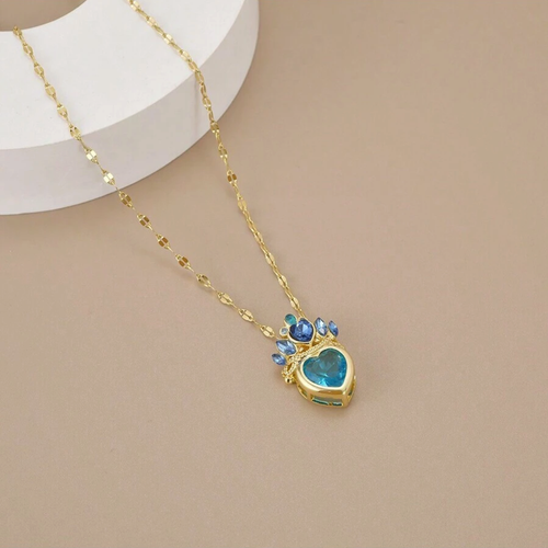 Womens Necklace Heart CZ Pendant Gold Plated Stainless Steel Chain Jewelry Gift - Picture 2 of 3