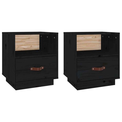vidaXL Bedside Cabinets 2 pcs Black 40x34x45 cm Solid Wood Pine UK - Picture 2 of 10