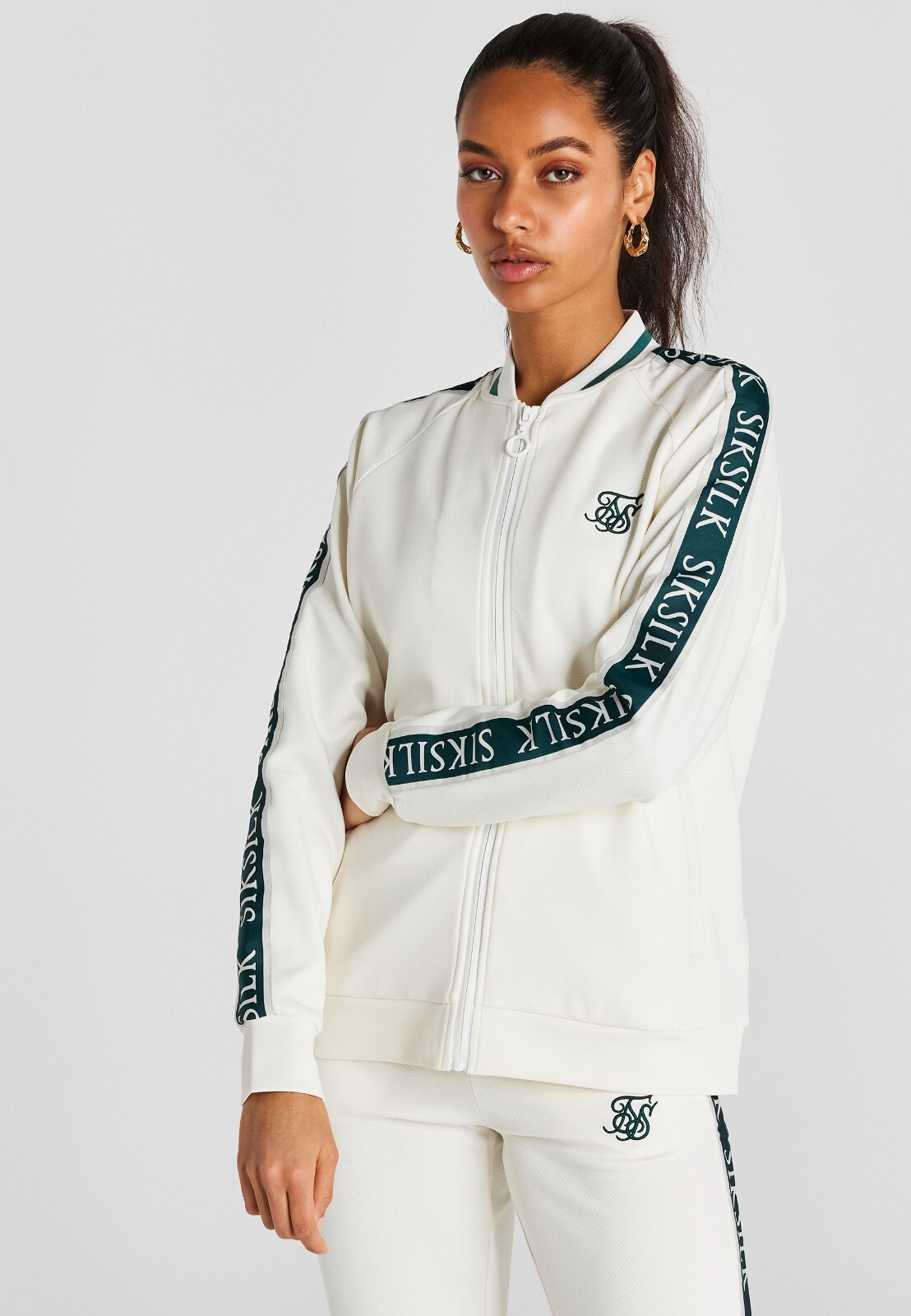 SikSilk Womens Ecru Luxe Club Tape Bomber UK12 Medium
