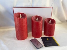 3 Luminara 3" x 4" ~ 5" ~ 6" Red Pillar Hand Textured Candles w/ Remote
