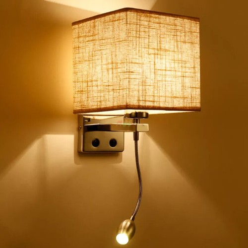 Modern Cloth Wall Lamp Wall Sconce Light LED Bedroom Bedside Light w/ Spotlight - Picture 3 of 20