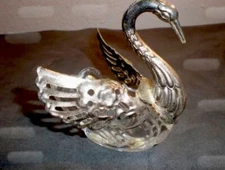 Vintage Italian Swan Open Salt Cellar Clear Crystal with Silver-plate Wings