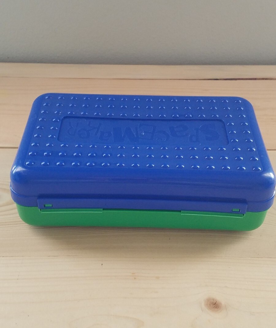 Spacemaker Pencil Box Blue & Green Opaque Vintage 90's Plastic Storage
