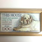 Vintage 1992 Figi Wood Framed Hanging Wall Art Dog Pet Home Decor Made in USA