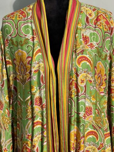 Kimono SzL Haute Hippie Robe REVERSIBLE green Orange Paisley Belted - Picture 10 of 18