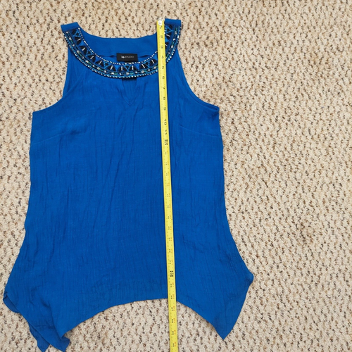 APT. 9 Tank Top - Beaded Circle Neckline Royal Blue Women's Medium Shirt Blouse - Picture 6 of 10