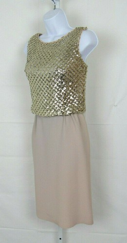 VTG 1950s LISA HOWARD SPARKLING TAN GOLD SEQUIN DRESS SIZE B ACETATE POLY - Picture 10 of 12