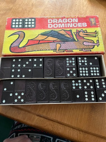 Halsam Double Nine Dragon Dominoes Wood in Box No. 920 55 Pcs Complete vtg - Picture 2 of 8