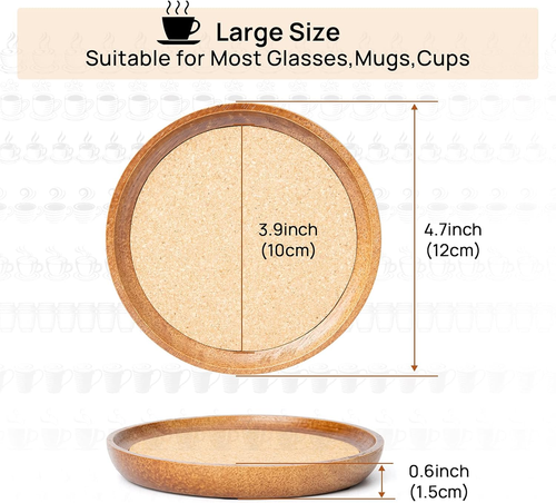 Stahala Wooden Drink Coasters,4.7 in Coasters for Drinks Absorbent Cork Coasters - Picture 2 of 12