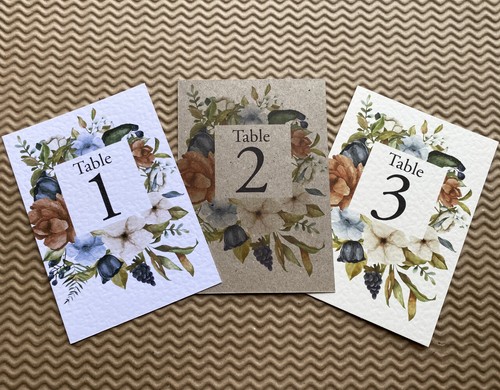 Burnt orange navy flowers wreath TABLE NUMBERS cards frame wedding seating decor - Picture 1 of 13