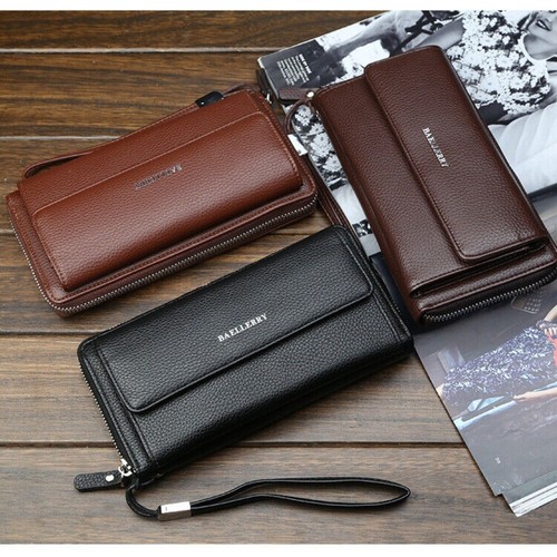 Herren Lange Clutch Geldbörse Reißverschluss Handy Visitentasche Karte Scheckbuch Halter Handtasche - Bild 15 von 20