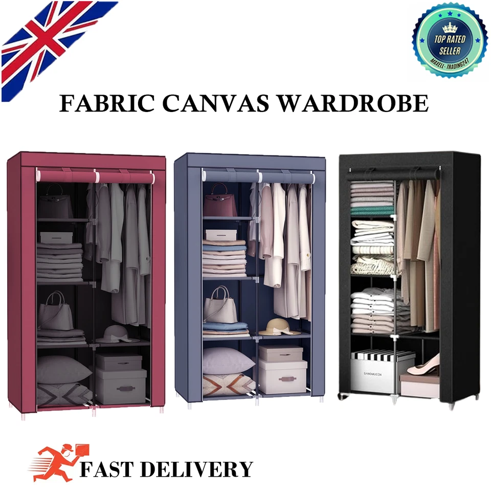 UNBRANDED,GENERIC Wardrobe With Hanging Rail Shelving Clothes Storage Large Cupboard Fabric Canvas