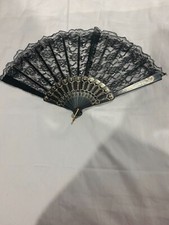 Folding Hand Fan Black Lace open size 16.5x9"