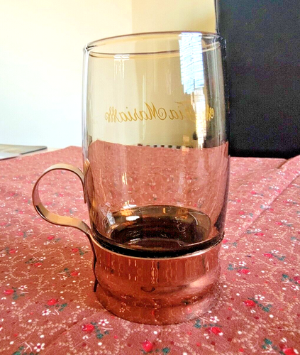 Pair of Vintage 1970's Tia Maria Smoked Liqueur Glasses w/Copper Handles - Picture 16 of 23