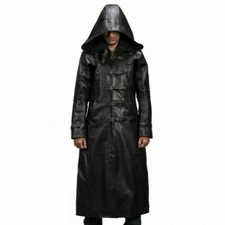 MEN'S HUNTSMAN BLACK HOODED LEATHER TRENCH COAT - ALL SIZES