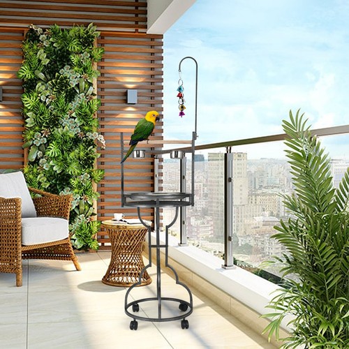 72" Parrot Perch Playstand Bird Play Stand Toy Hook Rolling Wheel Wrought Iron - Picture 13 of 13