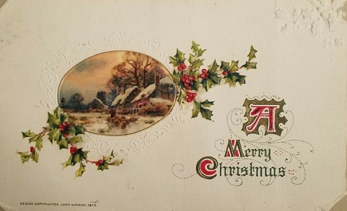 ANTIKE GEPRÄGTE Schneeflocke WEIHNACHTEN Postkarte (JOHN WINSCH) Holly 1913 PR