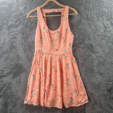 BLUE JUICE Womens Dress Size 8 Orange Bird Print Sleeveelss Scoop Neck A-line