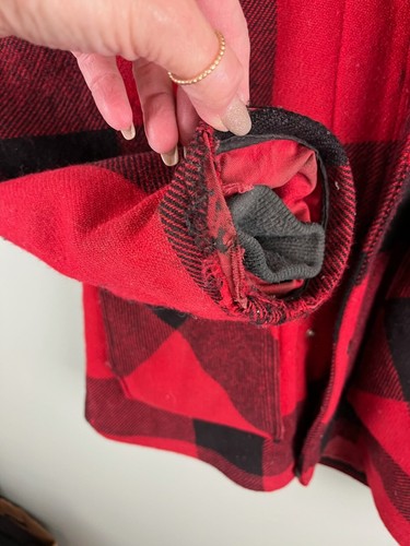 Vintage Johnson Woolen Mills Red Buffalo Plaid Hunting Jacket Hooded Sz LG USA - Picture 2 of 12