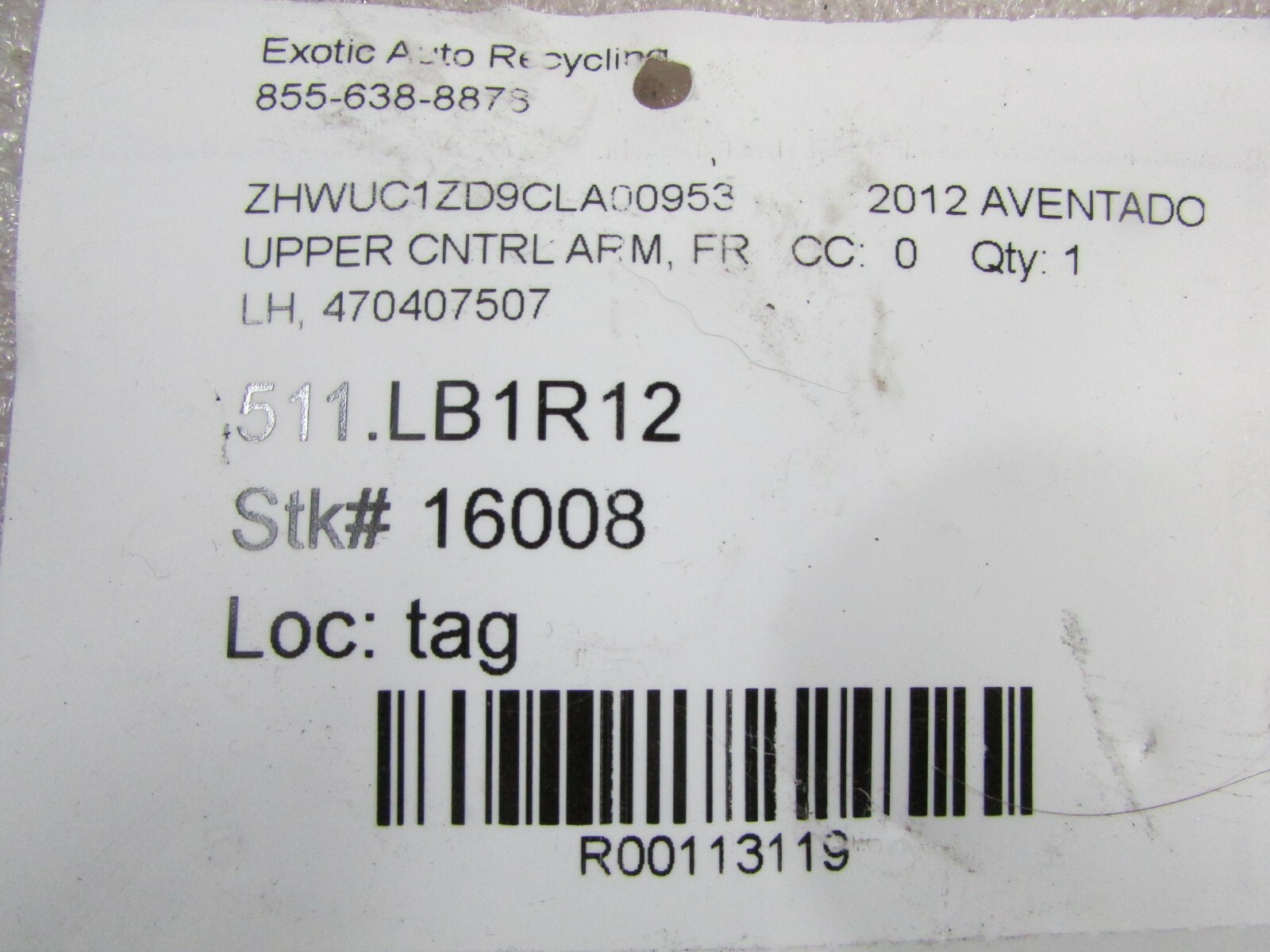 Lamborghini Aventador, LH, Left Front Upper Control Arm, Used, P/N 470407505F