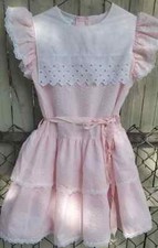 Vtg Pink Pinstripe Candystripe Eyelet Smocked Girls Dress 6X Pageant Charm Dress