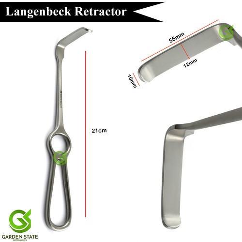 Retrattore chirurgico Langenbeck Kocher 21 cm retrattore di tessuti morbidi estremità singola - Foto 3 di 3