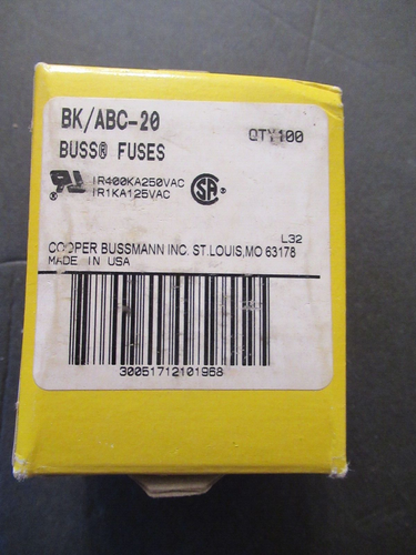 Five NEW Bussmann Buss ABC-20 Fuses 20 Amp 250V  BK/ABC-20  NOS - Picture 5 of 6
