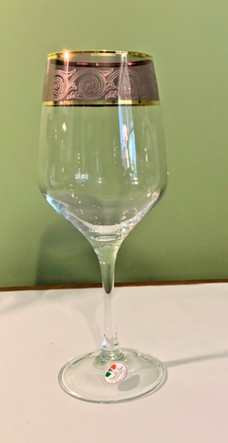 Set of 3 Italian Cristalleria Fratelli Fumo Stemmed Gold Rim Wine Glasses NEW - Bild 4 von 7