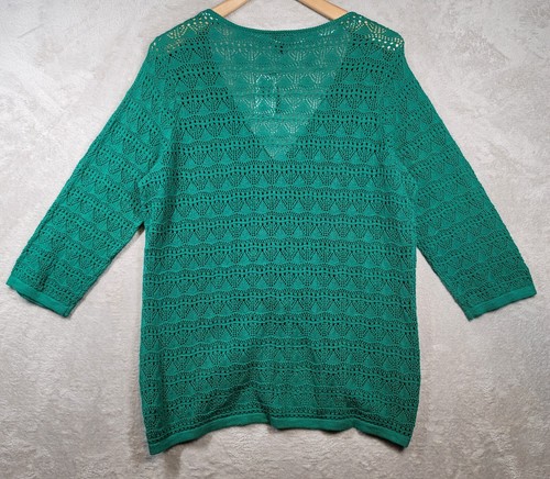 Torrid Top Sweater Plus Sz 2X Green Cotton Blend Crochet 3/4 Sleeves Cute - Picture 2 of 22