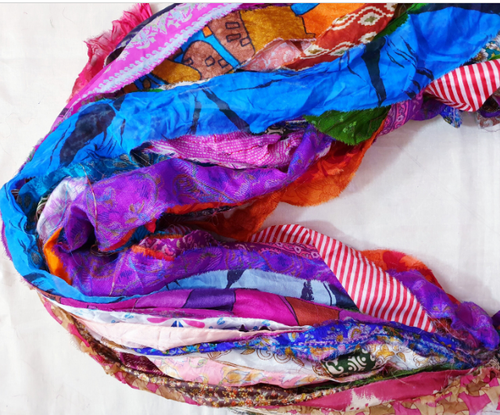 42 yard Unstitched Recycled ART Silk Sari Ribbon Yarn tassel BRIGHT Skeins DS202 - Picture 3 of 6