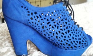 Botas de plataforma 70S Retro estilo glam rock Electric Blue Suede UK 8 Abba  Spice | eBay