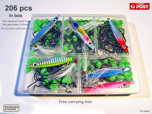 Weedless Hooks and Glow Beads Metal Lure Jig Bait Salmon Snapper Bream kind Fish - Bild 18 von 27