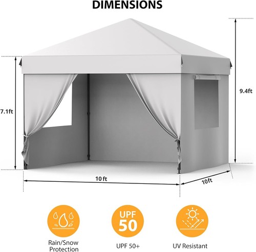 10'x10' Outdoor Pop Up Canopy Tent Versatile Commercial Shelter with 4 Sidewalls - Picture 3 of 14