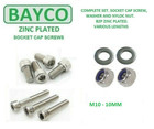 M10 SOCKET CAP SETS, BOLT, WASHER & NYLOC NUTS. BZP. BOLT LENGTHS 16MM - 100MM.