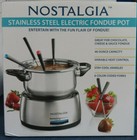 NEW IN SEALED BOX NOSTALGIA STAINLESS STEEL ELECTRIC FONDUE POT WITH 6 FORKS