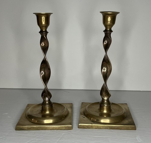 VTG Historic Charleston Reproductions Ribbon Twist 8" Brass Candlesticks Regency - Picture 1 of 8