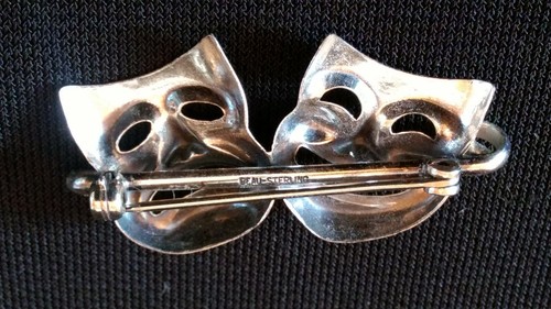 Vintage Beau Sterling Silver Comedy Tragedy Brooch and Screw Back Earrings - Picture 4 of 7