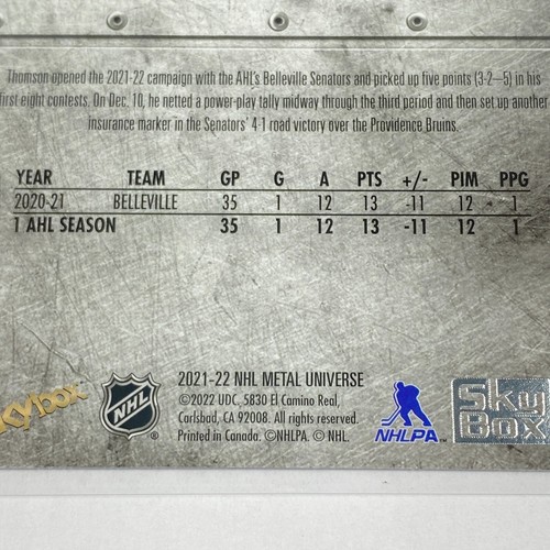 Lassi Thomson Blue Spectrum Skybox 2021-22 NHL Metal Universe Hockey Card #194 - Picture 4 of 4