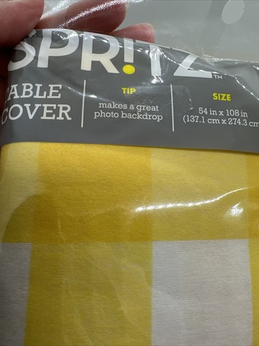Spritz Table Cloth Cover Large 52”x 108” Yellow Check Disposable Party NEW - Picture 3 of 7