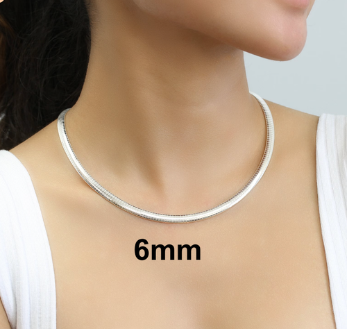 Solid 925 Sterling Silver Italian Flat Omega Chain Choker Layering Necklace - Picture 25 of 27