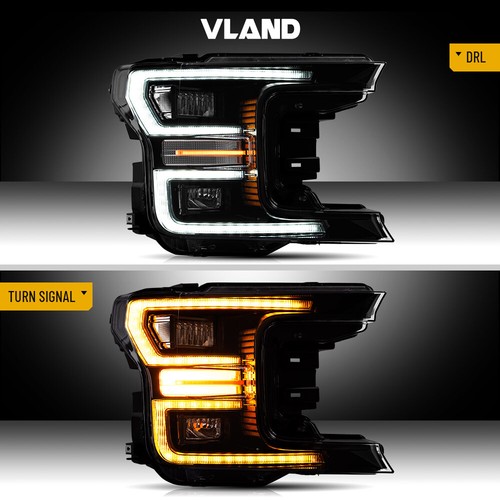 VLAND Pair LED Headlights For 2018-2020 Ford F150 Black Housing Front Lamps - Picture 5 of 14
