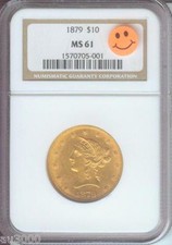 1879 ( 1879-P ) $10 LIBERTY Eagle NGC MS61 GOLD COIN MS-61 SCARCE DATE P.Q. !!!